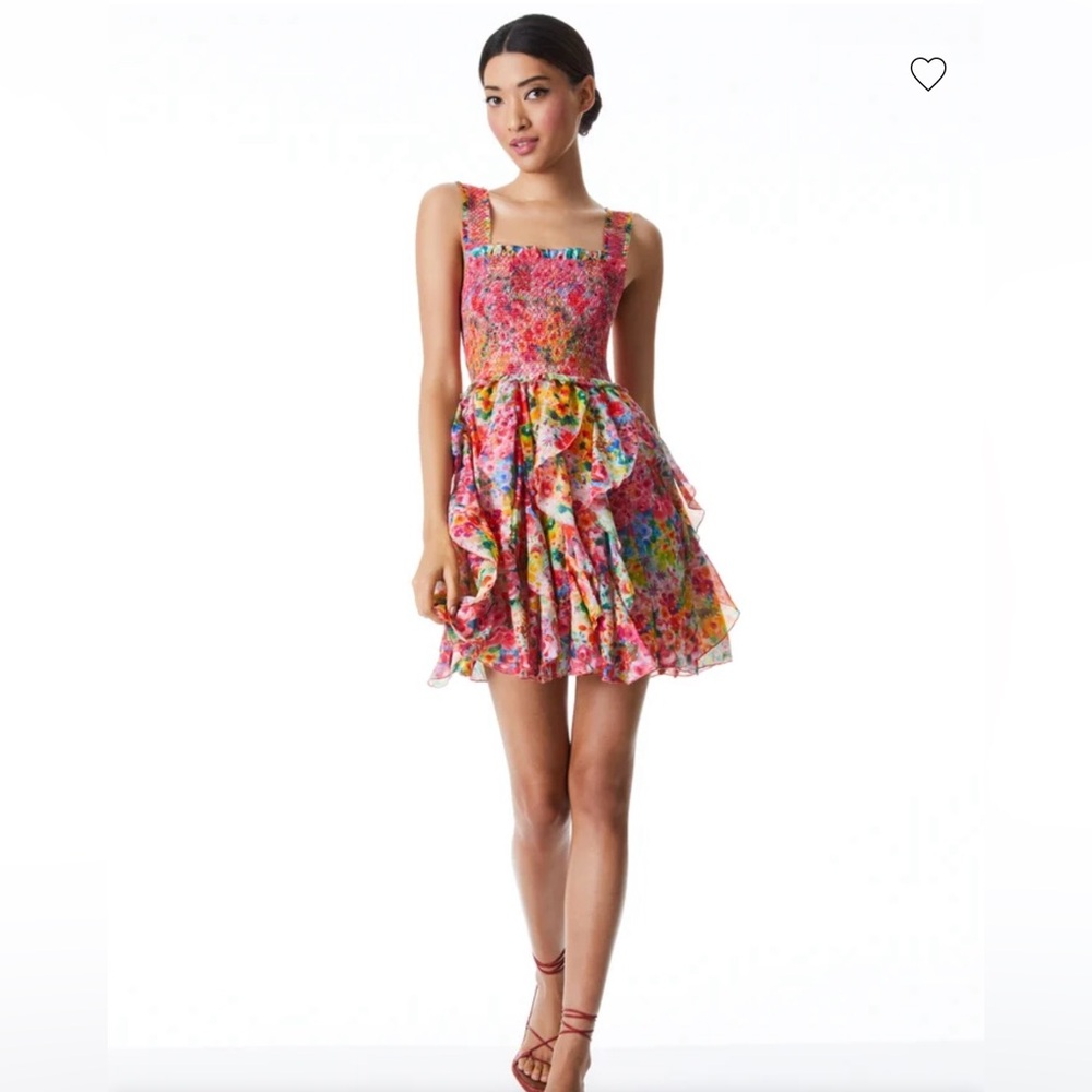 Alice + Olivia Jocelyn Smocked Ruffle Minidress